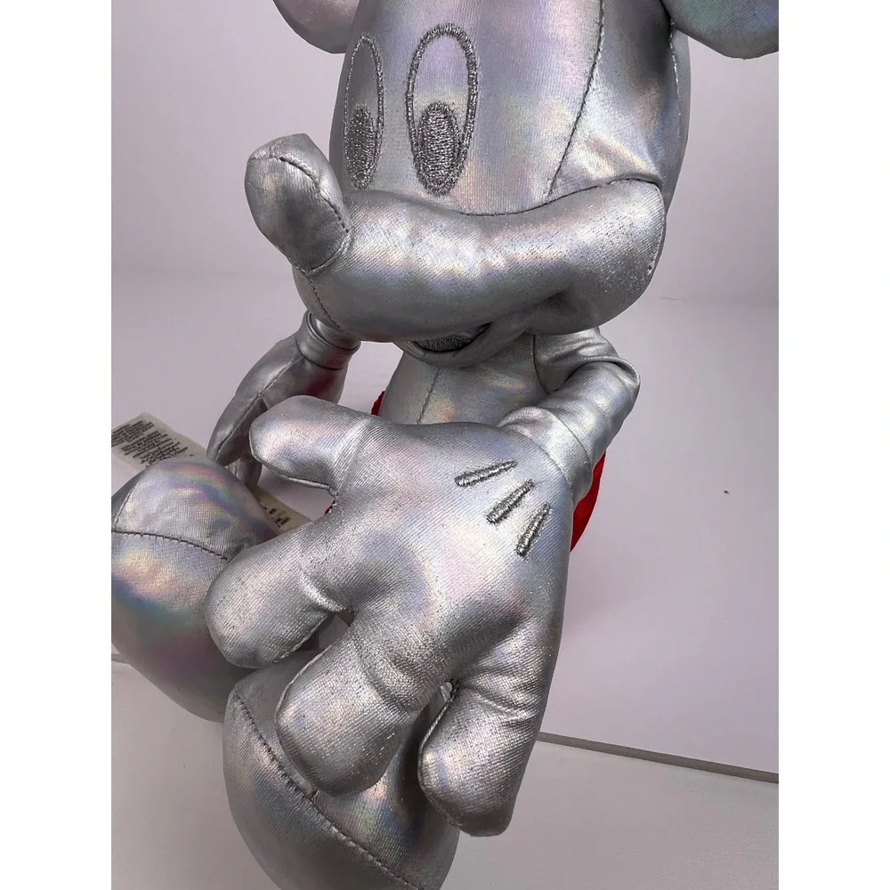 Disney 100th Anniversary Mickey Mouse‎ Plush Toy Silver Red Shorts Holographic